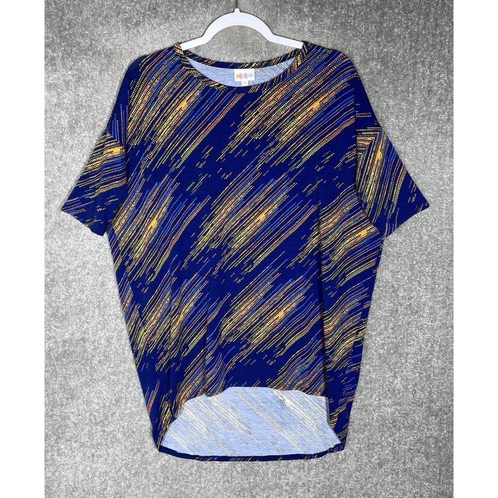 Lularoe Irma Tunic‎ Top Womens Size XS Oversize Blue Yellow Stretch High-Low
